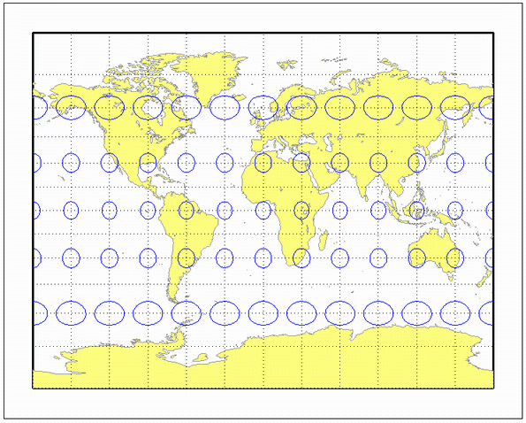 世界地图使用胆极射赤面投影