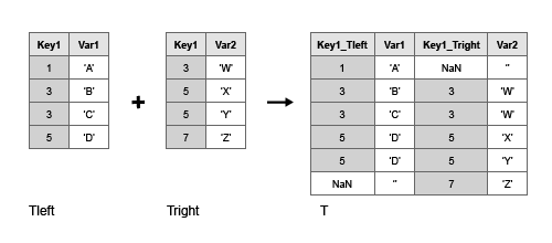 输出变量T Key1_Tleft、Var1 Key1_Tright, Var2,结合了输入所有行,用缺失值填补空表元素。