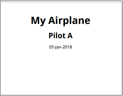 报告标题页的标题“我的飞机”,“试点”,作者和日期
