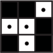 3 * 3的网格，由中间-左边，中间-底部和右上角的方块组成，中间有黑色的圆圈。其他方块都是黑色的。