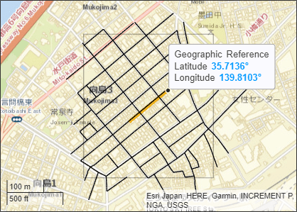 相同的街道地图绘制坐标在黑橙和可选择的道路