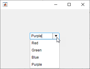UI图和标签和下拉窗口。下拉值是“紫色”,项目包括“紫色”作为一个选项。