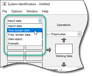 系统辨识的左上部分应用,显示时域数据被选中。