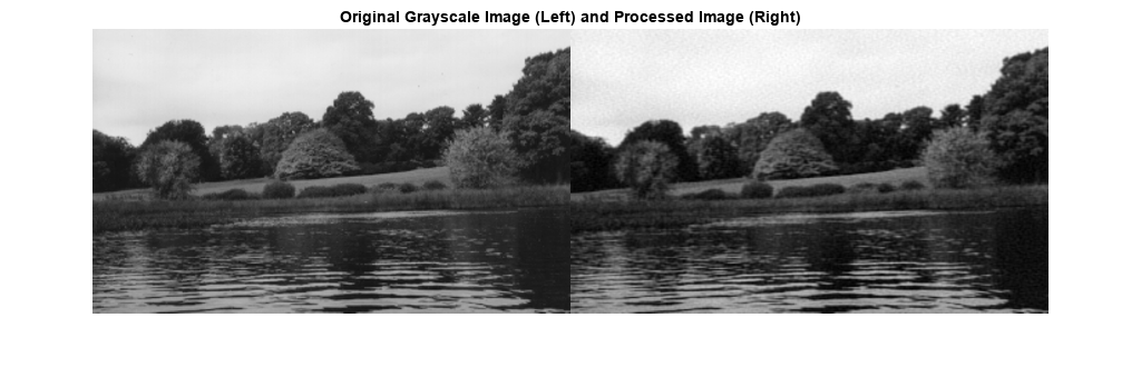 图包含一个轴对象。带有标题原始灰度图像（左）和处理的图像（右）的轴对象包含一个类型图像的对象。