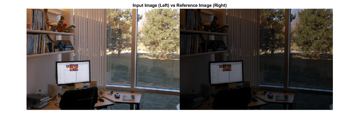 图中包含一个轴。带有标题输入图像（左）和参考图像（右）的轴包含一个图像类型的对象。